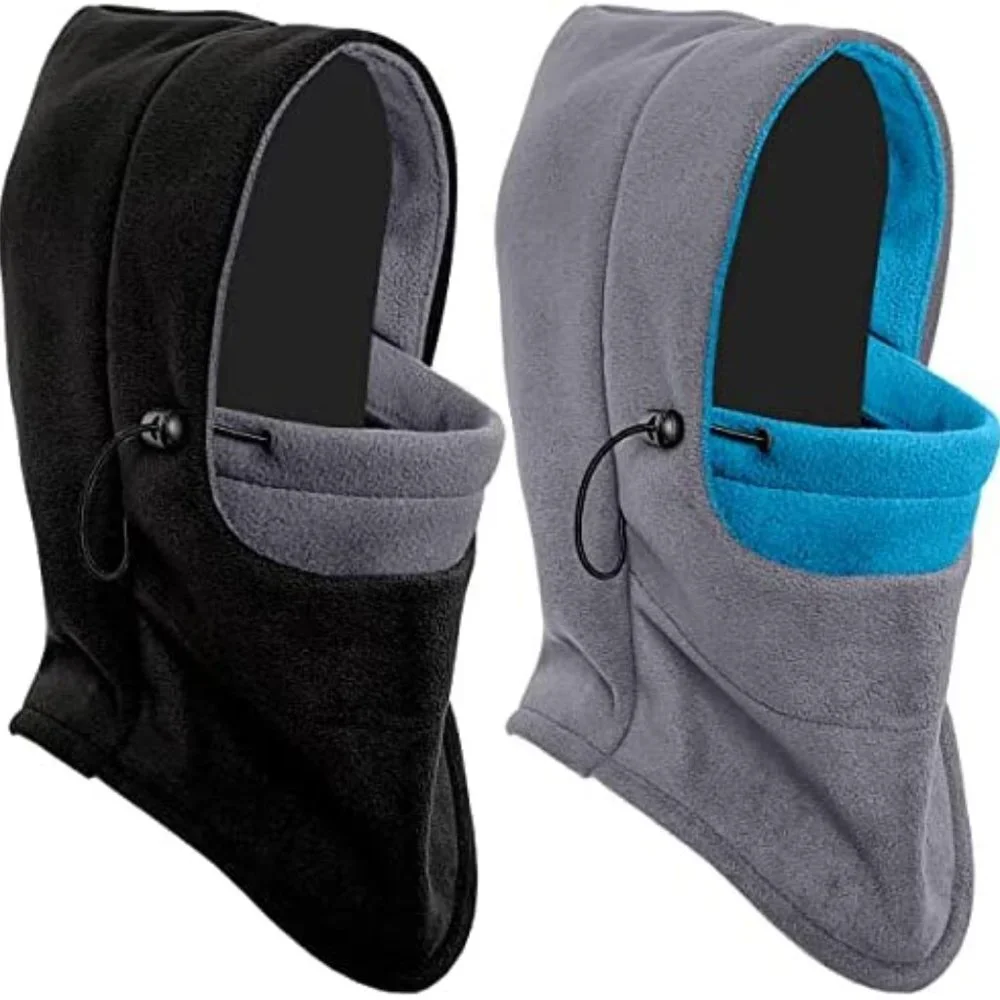 2 Pack  Men's Balaclava Ski Mask Fleece Hat Neck Warmer,  Black＆Gray